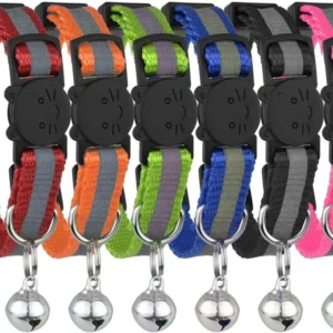6-Pack Reflective Cat Collars with Bell, Safe Breakaway Nylon, Mixed Colors, Ideal for Cats, Includes Charms.