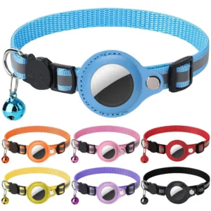 For Apple AirTag Cat Collar Reflective Pet Collar Safety Buckle GPS Tracker Holder Adjustable for Cat Kitten