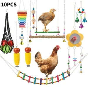 10PCS Chicken Toys, Chain Set, Mirror, Bell Toy, Fruit Feeding, Chicken Swing And Feeder Net, Bird Grinding Teeth Toys Color Ran