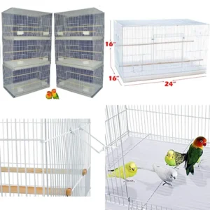 6-Piece Set of Breeding Bird Flight Cages for Finches, Parakeets, Canaries, Lovebirds, and Budgies - 24x16x16H White