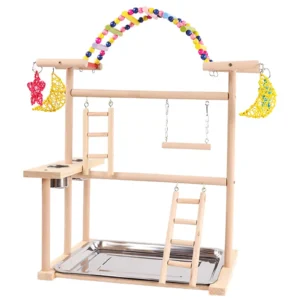 Parrot Bird Playground Parrot Playstand Wood Perch Gym Playpen Bird Gym for Finch