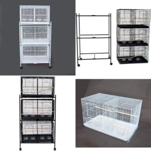 Three-Piece Breeding Bird Cage with Central Divider, L30xW18xH18, White, on Stand