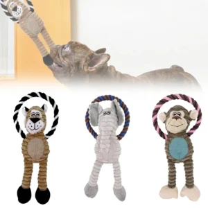 Dog Plush Toys Squeaky Animal Toys Lion Elephant Monkey Shaped Pet Chew Toy Interactive Teeth Cleaning Toy Pet Training Anti Bit