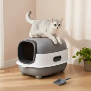 Bingopaw Large Cat Litter Box with Cat Litter Scoop with Lid, Oval Oblong Hooded Front Entry and Exit Leak-Proof Litter Cat Box