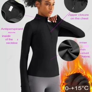 MXLLINA Plush Thickened Equestrian Tops Sports Long Sleeve T-Shirts Women Winter Riding Horse Blouse Zipper Competition Layer