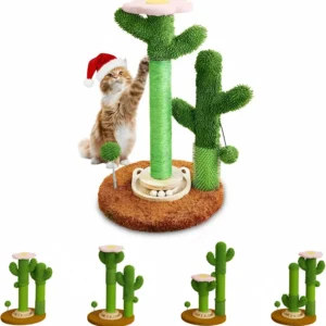 2025 New DIY Cactus Cat Scratching Post with Brush & Ball Toy | Modular Sisal Scratcher for Indoor Cats