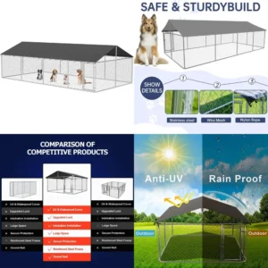 Heavy-Duty Outdoor Dog Kennel Cage with Secure Lock, Large Mesh Enclosure for Pets, 236x118 Inches