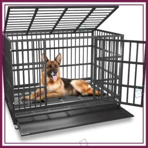 48/42/38 Inch Heavy Duty Indestructible Escape-Proof Dog Crate Cage for Large Dogs with Removable Trays and Wheels