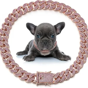 Dog Chain Collar Diamond Cuban Link Necklace Metal Cat Chain Pet Crystal Collar Jewelry Accessories for Dogs Cats