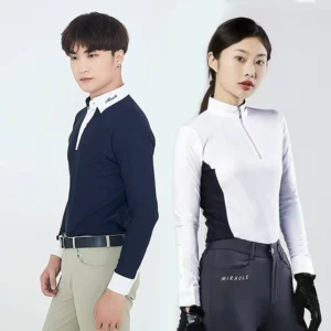 Equestrian Long Sleeve T-shirts Men Women Quick-dry Horse Riding Tops Knight Polo Shirts White Competition Wear