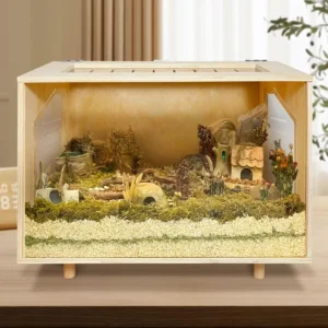 Wooden Hamster Cage 24 inch Guinea Pig Cage Clear Small Animal cage with Open top Hamster Habitat Wooden Frame with Acrylic Pan