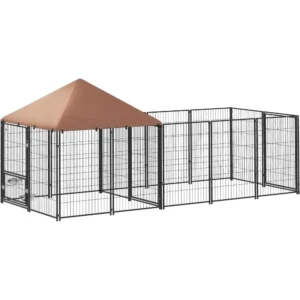 Sturdy Outdoor Dog Kennel for Large Breeds, Durable Pet Enclosure with Adjustable Bowls, Weatherproof and UV-Protected