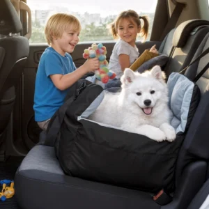 Small Dogs Car Seat Ultra Soft Car Travel Bed with Safety Belt, Storage Pocket and Shoulder Strap Puppy Dog Booster Seats