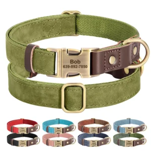 Free Custom PU Leather Dog Collar Engraved Dog Collars Adjustable Pet Buckle ID Necklace Durable for Small Medium Large Dogs Pug