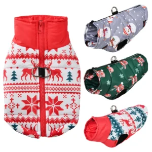 Pet Dog Jacket Coat For Small Medium Dogs Cats Winter Christmas Print Puppy Clothing with D-ring Cat Overalls Bulldog Clothes