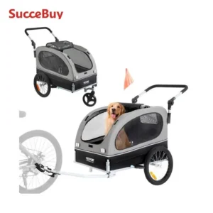 SucceBuy 88 lbs 2-in-1 Pet Stroller Cart Dog Bike Trailer with Wheels Reflectors Easy Folding Cart Frame Bicycle Coupler Carrier