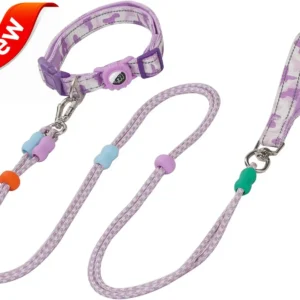 Dog Leash and Collar Set with AirTag Holder for Small Medium Large Dogs,5 FT Double Rope Leashes