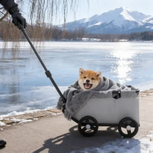 Gray Foldable Dog Stroller Portable Adjustable Pull Rod Pet Travel Carrier Cart Shock-Absorbent Smooth-Rolling for Small Pets