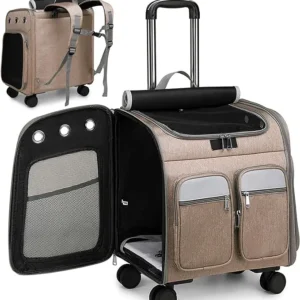 Airline Approved Telescopic Zipper Mesh Breathable Walking Handle Cat Dog Pet Carrier With Wheels