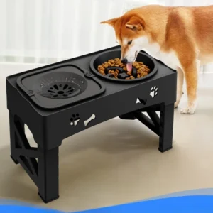 Pet Feeder, Dual Bowl Integrated Adjustable Feeding Table, Anti Knock High Foot Neck Protection Slow Feeding Basin Pet Bowl