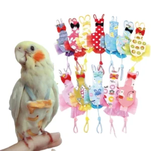Parrot Diaper with Bowtie Cute Colorful Fruit Floral Cockatiel Pigeons Small Medium Large Pet Birds Flight Suit Clothes Washable