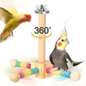 Wooden Bird Perch Toy with Bearing Bird Sisal Climbing Stick Wear Resist Parrot Windmill Toy Station for Bird Cage Accessories