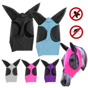 Anti Fly Stretchy Knitted Mesh Mask Breathable Anti Mosquito Mask Ear Protection Fly Mask Bonnet Net Anti-Worms for Horse Riding