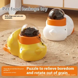 Pet Dog Small Yellow Chicken Automatic Feeding Machine Cat Feeder Supplies Food Interactive Cat Toys, Cat Toys Leaking Food Cart